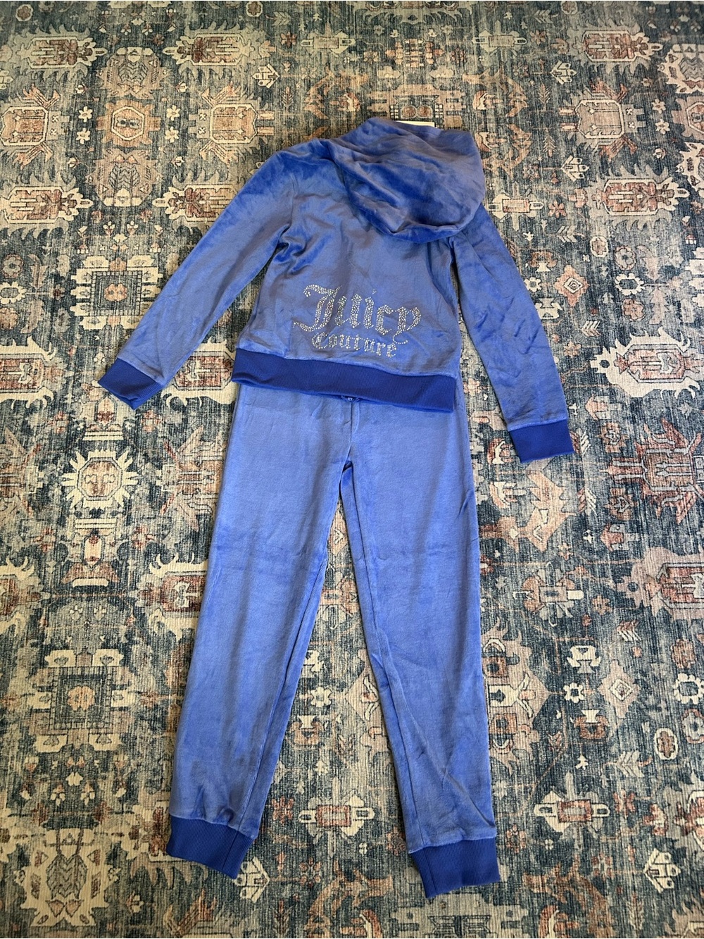 Juicy Couture Royal Blue Velour Tracksuit Set Bling Rhinestone Y2K